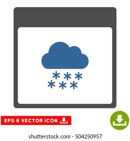 Snow Cloud Calendar Page icon. Vector EPS illustration style is flat iconic bicolor symbol, cobalt and gray colors.