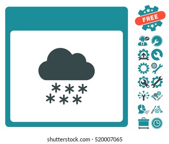 Snow Cloud Calendar Page icon with bonus service design elements. Vector illustration style is flat iconic symbols, soft blue, white background.