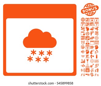 Snow Cloud Calendar Page icon with bonus calendar and time management pictograph collection. Vector illustration style is flat iconic symbols, orange, white background.