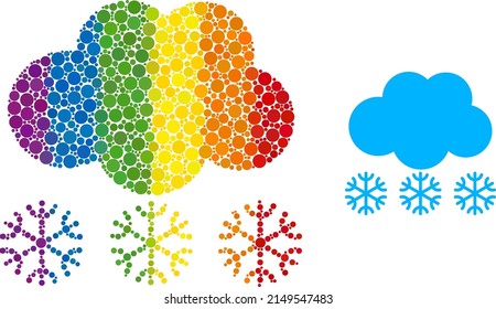 Snow cloud composition icon of round items in different sizes and rainbow color tints. A dotted LGBT-colored snow cloud for lesbians, gays, bisexuals, and transgenders.