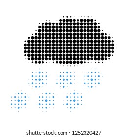 Snow cloud halftone dotted icon. Halftone array contains round dots. Vector illustration of snow cloud icon on a white background.