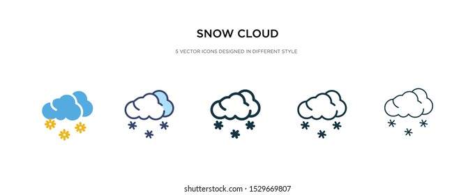snow cloud icon in different style vector illustration. two colored and black snow cloud vector icons designed in filled, outline, line and stroke style can be used for web, mobile, ui