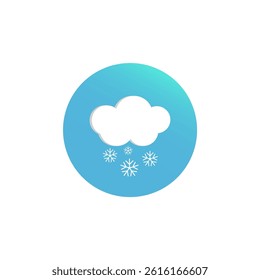 Snow cloud icon. Frozen vector illustration. White flake symbol. Blue round background.
