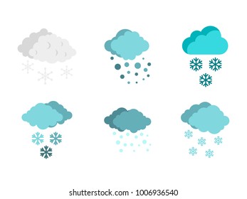 Snow cloud icon set. Flat set of snow cloud vector icons for web design isolated on white background