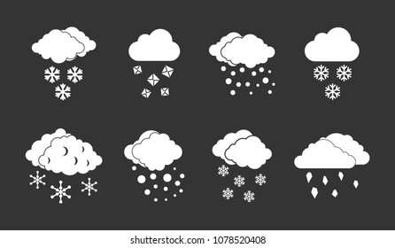 Snow cloud icon set vector white isolated on grey background 