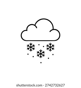Snow cloud line icon black and white winter weather forecast symbol minimal vector illustration