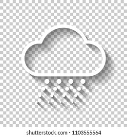 Snow and cloud. Linear, thin outline. White icon with shadow on transparent background