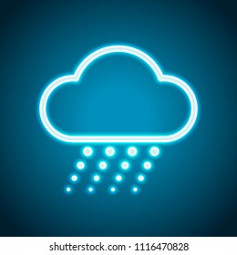 Snow and cloud. Linear, thin outline. Neon style. Light decoration icon. Bright electric symbol