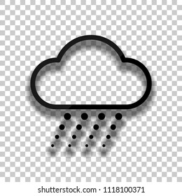 Snow and cloud. Linear, thin outline. Black glass icon with soft shadow on transparent background