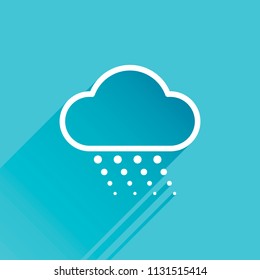Snow and cloud. Linear, thin outline. Gray icon with long shadow in bottom left corner on blue background