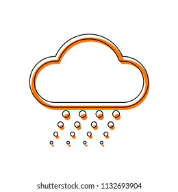 Snow and cloud. Linear, thin outline. Isolated icon consisting of black thin contour and orange moved filling on different layers. White background