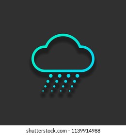 Snow and cloud. Linear, thin outline. Colorful logo concept with soft shadow on dark background. Icon color of azure ocean