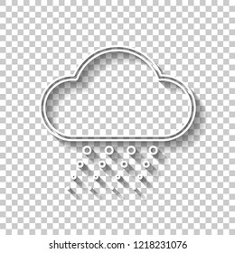 Snow and cloud. Linear, thin outline. White outline sign with shadow on transparent background