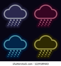 Snow and cloud. Linear, thin outline. Set of neon sign. Casino style on dark background.
