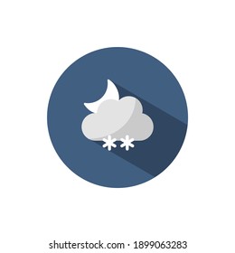 Snow, cloud and moon. Flat icon on a circle. Weather vector illustration