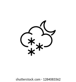 snow cloud with moon line outline icon on white background