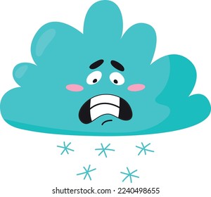 Snow cloud with scared face. Kawaii weather character