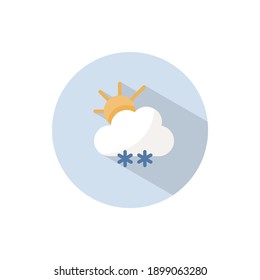 Snow, cloud and sun. Flat icon on a circle. Weather vector illustration