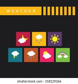 snow cloud sun thunder storm rain rainbow flat icon