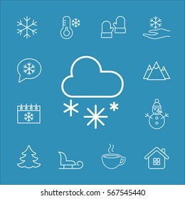 snow cloud weather meteorology nature line icons set