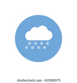 Snow cloud winter vector icon. Blue circle. Blue button