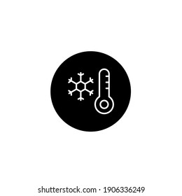 Icono del termómetro de temperatura fría de nieve en estilo redondo negro. Iconos meteorológicos y de temporada