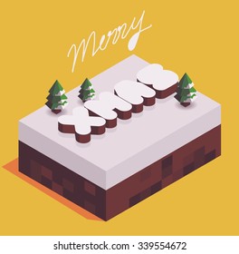 Snow and cold in xmas time, vector isometric cartoon