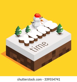 Snow and cold in xmas time, vector isometric cartoon
