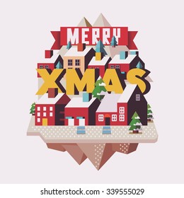 Snow and cold in xmas time, vector isometric cartoon