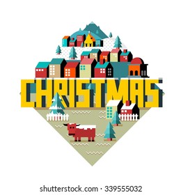 Snow and cold in xmas time, vector isometric cartoon