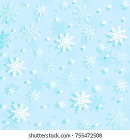 Snow cover. Simple vector white snowflakes on a blue background. Winter illustration of snow.