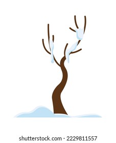 Snow covered bare tree flat icon Typical winter weather Landscape