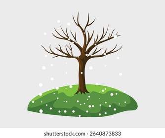 Snow Covered Bare Tree Standing in a Peaceful Snowy Field