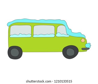 Snow covered car outdoor hand drawn off road parking urban