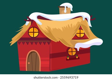 Snow Covered Christmas cottage Home With Greenish Background.