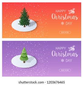 Snow covered Christmas trees forest countryside in the snow winter holiday