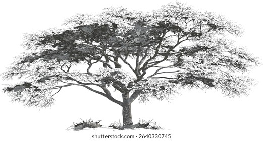 Snow covered dry jungle trees, vector, winter forest scene, cold trees, snowy atmosphere, nature landscape, frozen wilderness, frosty jungle, winter cold, snowy environment