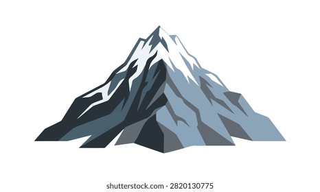 Snow covered mountain with jagged peaks and icy surfaces surrounded by clear sky and rocky terrain in a wilderness environment
