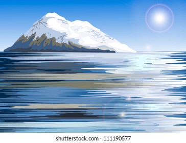 Snow covered mountain range on a lake. File Illustrator 10
