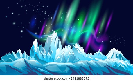 Snow Covered Mountains against the background with Northern lights