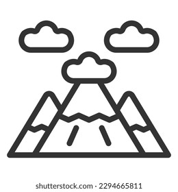 Snow covered mountains and clouds  - icon, illustration on white background, outline style
