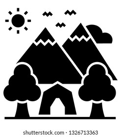 Snow covered mountains, hilly place glyph icon 