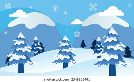Snow Covered Mountains and Pine Trees for Winter Background