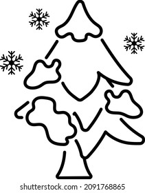 Snow Covered Pine Tree Concept Vector Line Icon Design, Winter Season activities Symbol, Coldest Weather Sign, Snow and frost Stock Illustration