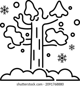 Snow Covered Pine Tree Concept Vector Line Icon Design, Winter Season activities Symbol, Coldest Weather Sign, Snow and frost Stock Illustration