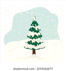 Snow covered pine tree isolated on white background