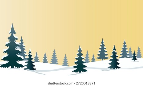 Snow Covered Pine Trees Against Sunset Sky Winter Landscape
