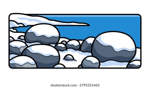 Snow covered rocks in winter landscape