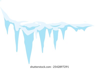 Snow covered surface with hanging icicles creates a picturesque winter wonderland scene, evoking the beauty and tranquility of a frosty landscape