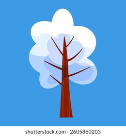 Snow covered tree, cartoon flat style
